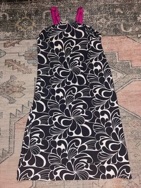 Athleta Black & White Swirl Swim Dress with Pink Straps Large